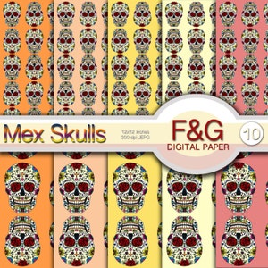 TESCHI MESSICANI - n.5 - Carta Digitale, Craft, Carte per Scrapbook, Scrapbooking, Cartonnage, Sfondi, Teschio, Giorno dei Morti, Skull Art