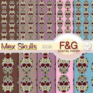 TESCHI MESSICANI - n.1 - Carta Digitale, Craft, Carte per Scrapbook, Scrapbooking, Cartonnage, Sfondi, Teschio, Giorno dei Morti, Skull Art