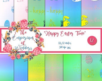 HAPPY EASTER TIME - Digital Paper, Craft, Scrapbook Paper, Scrapbooking, Decoupage, Background, Supplies, Rabbit, Eggs, Cartonnage, Shabby