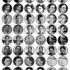 Cerchi FRIDA B&W Carta Digitale, Craft, Scrapbooking, Cartonnage, Cabochons, Gioielli, Pendenti, Orecchini, etc. - Set 2
