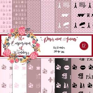 Paris mon Amour - Carta Digitale, Craft, Carte per Scrapbook, Scrapbooking, Cartonnage, Sfondi, Papercraft, San Valentino, Romantico, Amore