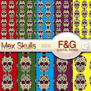 TESCHI MESSICANI - n.4 - Carta Digitale, Craft, Carte per Scrapbook, Scrapbooking, Cartonnage, Sfondi, Teschio, Giorno dei Morti, Skull Art