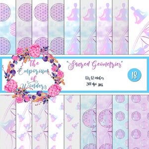 GEOMETRIA SACRA - Carta Digitale, Craft, Carte per Scrapbook, Scrapbooking, Sfondi, Papercraft, Fiore della Vita, Yoga, Silouette