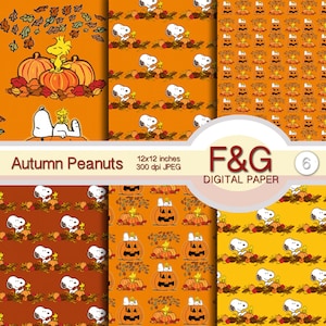 PEANUTS AUTUNNALI Carta Digitale, Autunno, Zucche, Halloween, Craft, Scrapbooking, Cartonnage, Peanuts, Snoopy - PACK1