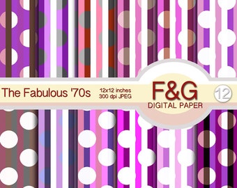 THE FABULOUS '70s - Digital Papers, Craft, Papercraft, Scrapbook Papers, Scrapbooking, Cartonnage, Background, Supplies, Vintage, Pois