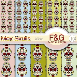 TESCHI MESSICANI - n.3 - Carta Digitale, Craft, Carte per Scrapbook, Scrapbooking, Cartonnage, Sfondi, Teschio, Giorno dei Morti, Skull Art