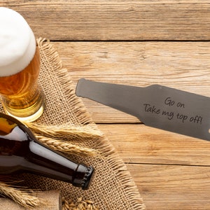 Bottle shaped personalised bottle opener. Great stocking filler. Stainless steel