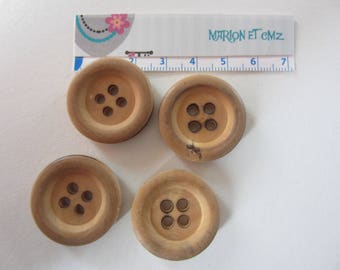 lot de 4 boutons en bois rond 2,6 cm