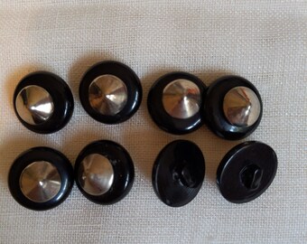 Set of 4 round buttons 1.8cm in black plastic and metal