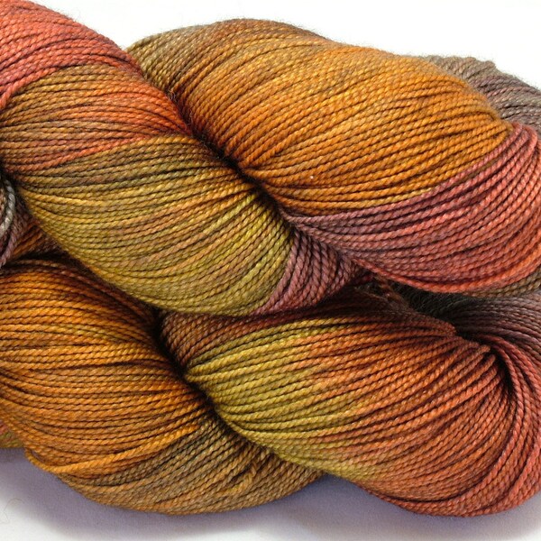 Hand Dyed Yarn - Hand dyed Superwash Merino Silk Fingering Weight 150g - Gem Sock 600 - Sunset