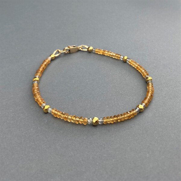 Sunny Citrine Labradorite 14kt Gold Filled 22kt Vermeil Karen Hill tribe Delicate Faceted Bead Bracelet, Minimalist Everyday Sundance Style