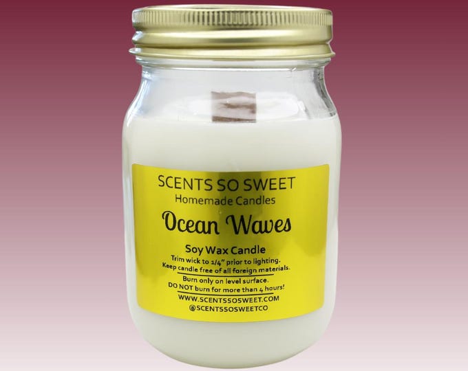 Ocean Waves Soy Wax Jar Candle with Wood Wick