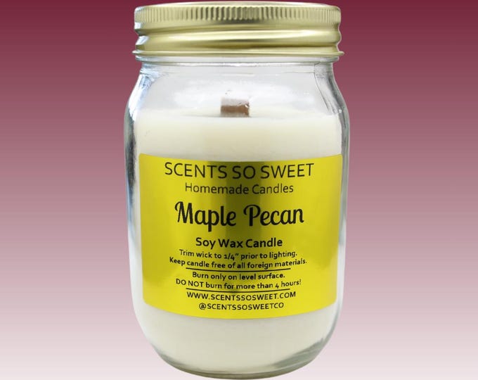Maple Pecan Soy Wax Jar Candle with Wood Wick