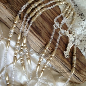 Beige Pearls Wedding lasso with silver accents/ Lasso en perlas beige con acentos bañados en Plata.. Non catholic wedding lasso
