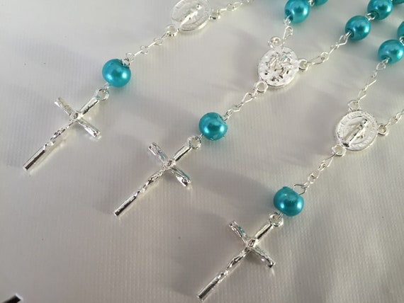 25 Baptism Favors Ivory Color Faux Pearls Silver Plated//25 Recuerdos De Bautizo color beige en tono Plata//Christening Favors//mini rosaries//finger Rosaries//Off white Baptism Favors