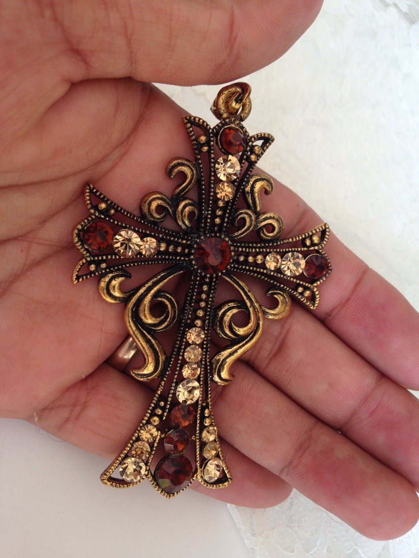 Embellished Cross Rhinestone and Crystals / Decorated Cross / Necklace ...