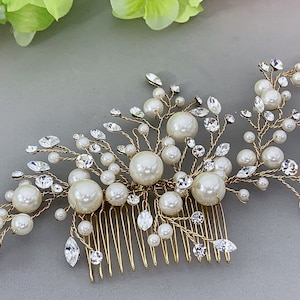 Bridal Hair comb Gold Plated Ivory Pearls wedding hair comb,wedding Hair accesories,pearl Bridal Comb, wedding comb,bridal Head piece