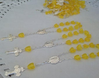 25pc mini rosary Baptism favors Citrine Yellow tiny hearts/ silver plated christening favor/ decade/ baptism favor
