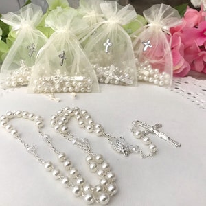 12 rosarios de tamaño completo con perlas de imitación de marfil bañados en plata/recuerdos de bautizo/recuerdos de comunión/Christening