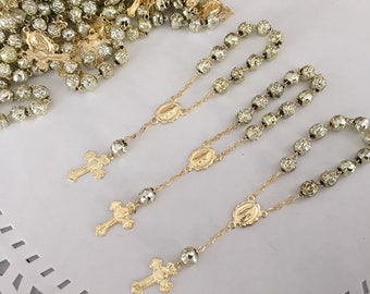 25pc First comunion favors/ Recuerditos Bautizo/ Mini Rosary Baptism Favors/ Gold Christening favors/ Recuerditos de bautizo
