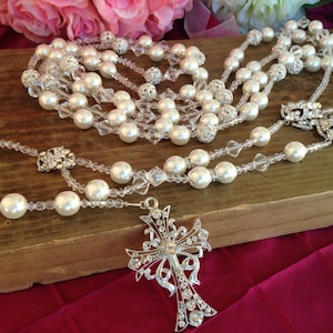 White Pearls wedding lasso/ crystal wedding lasso/ Swarovski 12mm crystal pearls and Rhinestone balls / lazo de Boda perlas blancas.