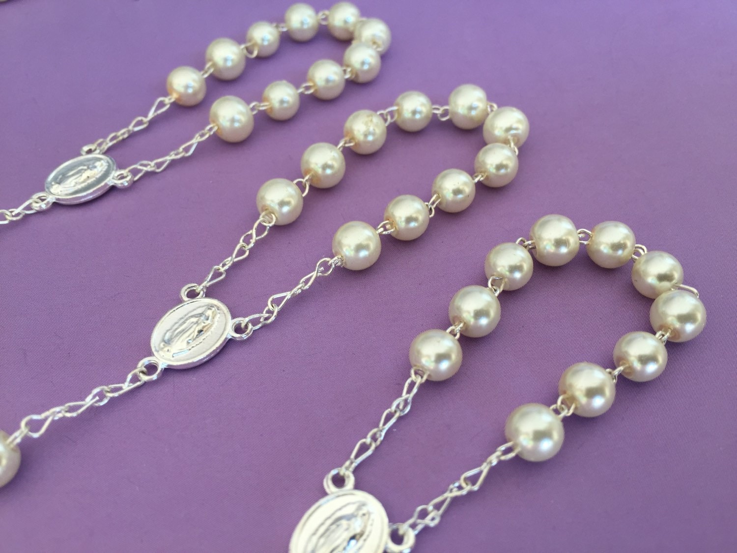 25 Mini Chapelets Blancs Pour Baptême - Faveurs Souvenirs (recuerdos De