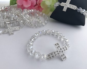 12 Cut Crystal Bracelets for Baptism favors in clear crystal color , communion favors, recuerdos de Bautizo , Quinceañera favors, christeni
