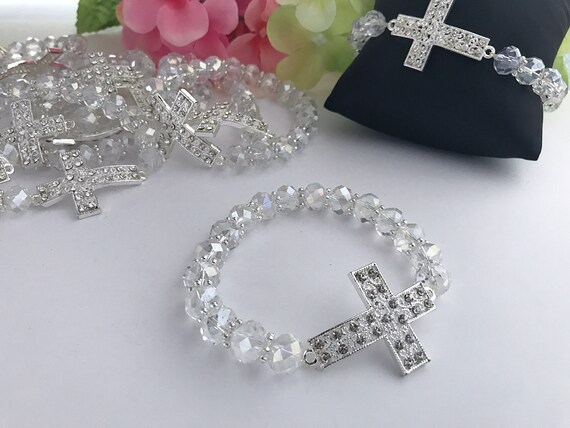 Braccialetto bianco con finte perle per ragazze regalo per prima comunione con biglietto Braccialetto bianco con finte perle per ragazze regalo per prima comunione con biglietto