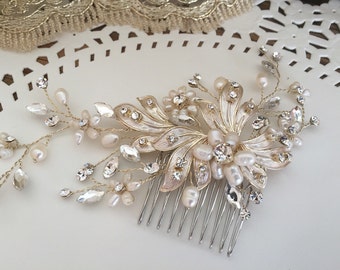 Bridal Hair comb with Fresh water pearls wedding hair comb,wedding Hair accesories,pearl Bridal Comb,Crystal wedding comb,bridal hair piece