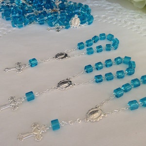 75pc  blue baptism favors / communion favor/ mini rosaries/ christening favors / with Organza Bags