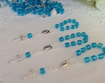 75pc  blue baptism favors / communion favor/ mini rosaries/ christening favors / with Organza Bags
