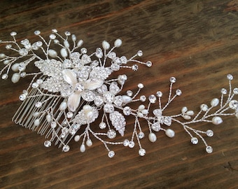 Bridal Hair comb with Fresh water pearls wedding hair comb,wedding Hair accesories,pearl Bridal Comb,Crystal wedding comb,bridal Head pieces