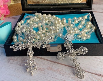 Wedding lasso and Rosary Swarovski crystal Pearls Wedding lasso cream Ivory color/ lazo y Rosario de boda en perlas Swarovski color ivory