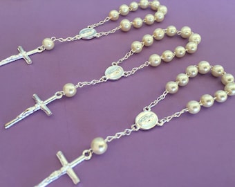 25pc Baptism Favors crystal off white pearls/ christening favor/ mini rosary / baptism favor / communion favor / acrylic pearls/ silver plat