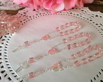 30 PC baptism favors/ mini rosary/ communion favors/ baptism favor/ recuerdos para bautizo/ baby pink silver plated