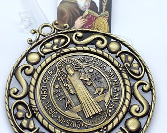 5 extra grande Medalla de San Benito Tono de latón con centro de torneado y  tarjeta de oración / Medalla de San Benito XL con centro Giratorio con o -   México