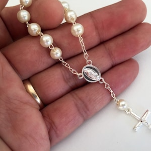 40 baptism favors with organza bags/ off white silver plated / baptism favor/ mini rosary/ recuerditos para bautizo/ christening favors