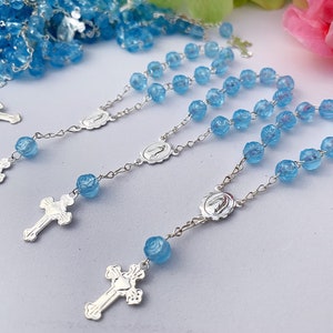 40 blue baptism favors silver plated/mini rosary/communion favors Christening favors/ recuerdos de bautizo