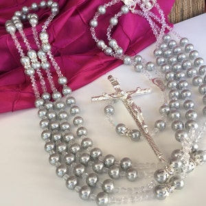 Silver pearls crystal wedding lasso/wedding rope/ wedding rosary/ lazo de  boda/ wedding laso