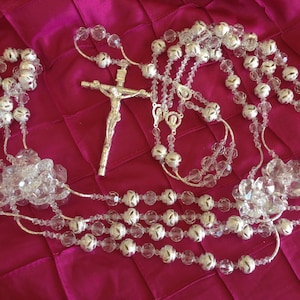 Crystal Wedding lasso with Silver plated metal Beads and round cut crystal / laso de boda/ Lazo para boda