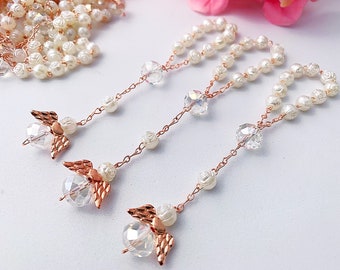 25 pcs Angel  baptism favors Rose Gold tone ivory communion favors/ recuerdos de bautizo/ christening favors / communion favors