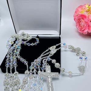 Strass en Swarovski-kristal bruiloft lasso verzilverd /lazo para bodas en kristal Swarovski/bruiloft rozenkrans /laso echtelijk