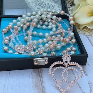 Non Catholic Rose Gold Wedding Lasso/ Swarovski Crystal Pearls wedding lasso/ lasso De boda en color oro rosa/wedding rosary