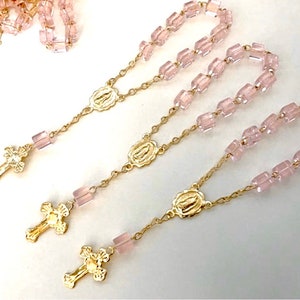 25 pc pink Cubes baptism  favors decades/ mini rosary / communion favors/ recuerdos de  bautizo/ christening favors crystal