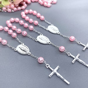25 baptism favors pink faux Round pearls/ christening Favors/communion favors/ baptism favor/ mini Rosary  pink baptism communion  favors