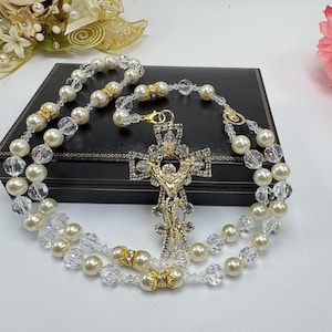 Chapelet taille réelle, perles de cristal Swarovski, chapelet rosaire en perles de cristal Swarovski, cadeau de mariage, rosaire para Boda