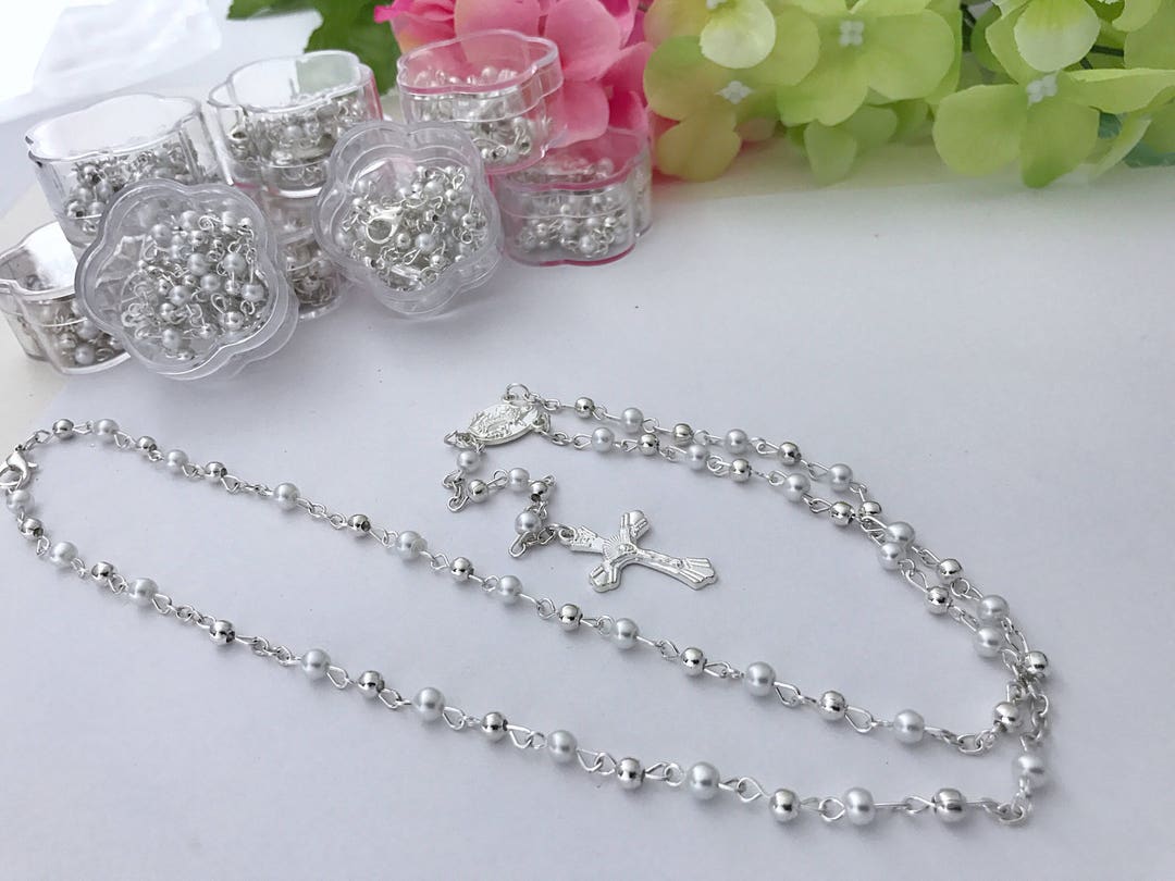 20 Full Size Rosary Baptism Favors/off White Faux