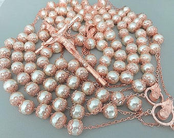 Swarovski Crystal Pearls wedding lasso Rose Gold tone /lasso de boda en perlas oro rosa  / wedding laso/ lazo de Boda
