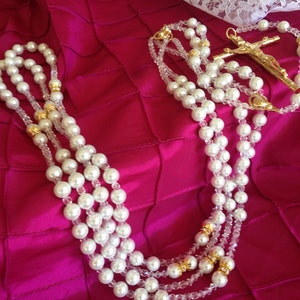 Perlas de cristal blanco Boda lazo chapado en oro / Lazo de boda Perlas Blancas/rosario de bodas