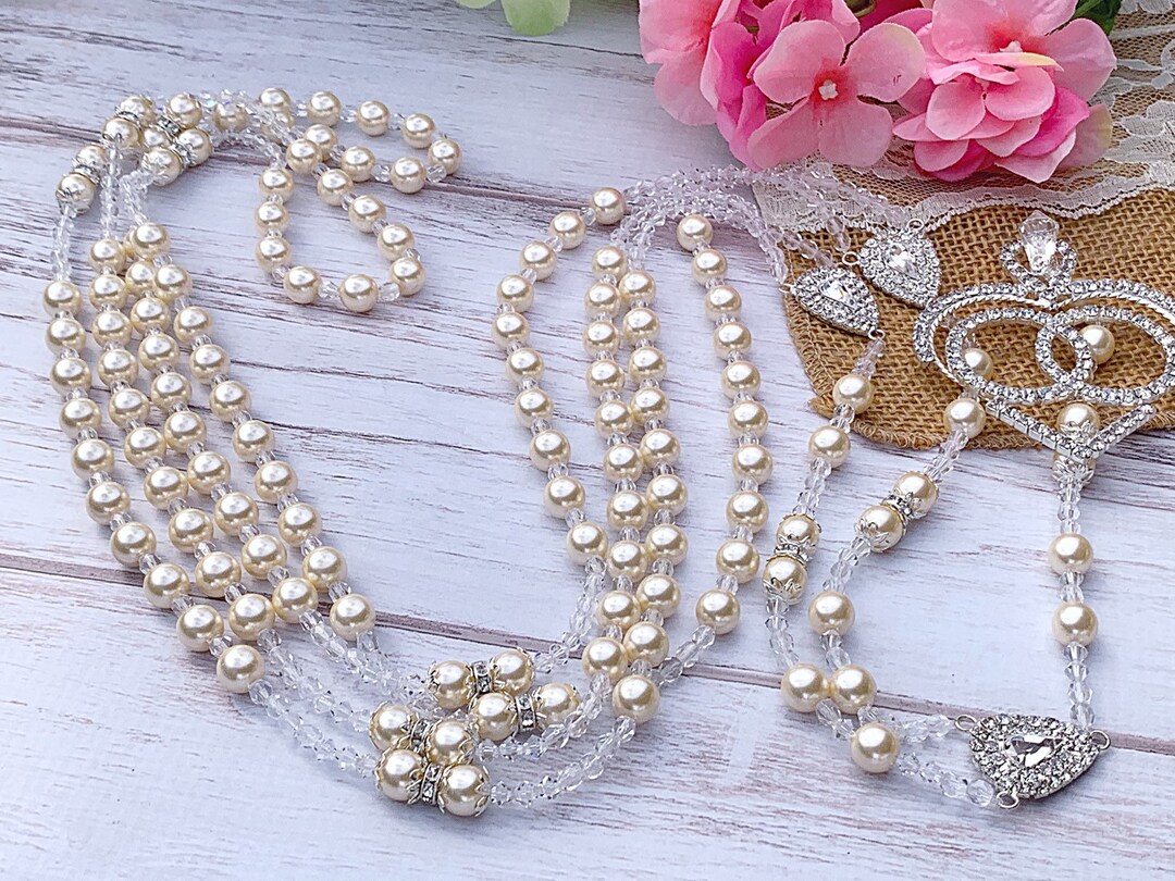 Non Catholic Swarovski crystal Pearls Wedding lasso cream Ivory color/ lazo para boda en perlas de swarovski /wedding lazo/ ivory pearls las - ivory Pearls, silver accents